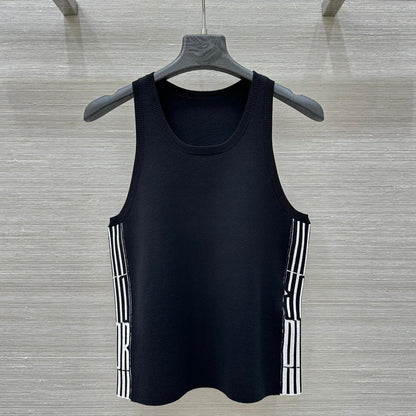 CD 25 Embroidery Knitted Vest Top Black Polyester Cotton