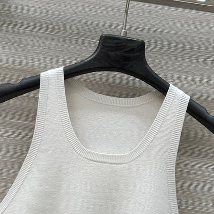 CD 25 Embroidery Knitted Vest Top White Polyester Cotton