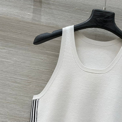 CD 25 Embroidery Knitted Vest Top White Polyester Cotton