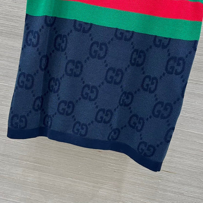 Gucci 25 Embroidered Jacquard Mesh Vest Top Navy Blue Tencel