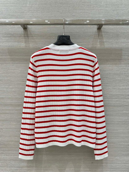 CD 25 Striped knitted Cardigan Red White Cotton