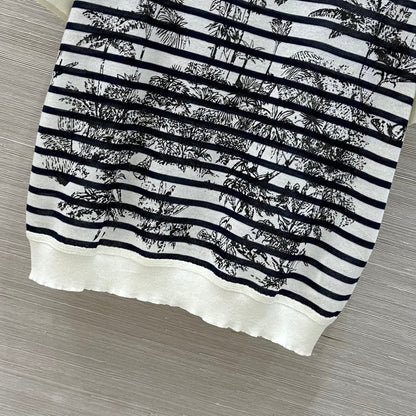 CD Coconut Knitted Short-sleeved Top Black mix White Cotton Polyester