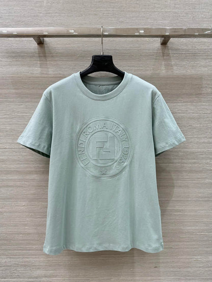 Fendi 25 Embossed Letter T-shirt Ice blue Cotton