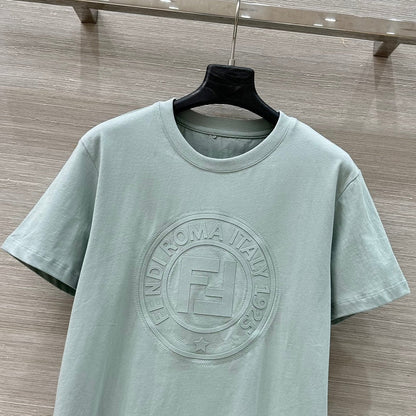 Fendi 25 Embossed Letter T-shirt Ice blue Cotton