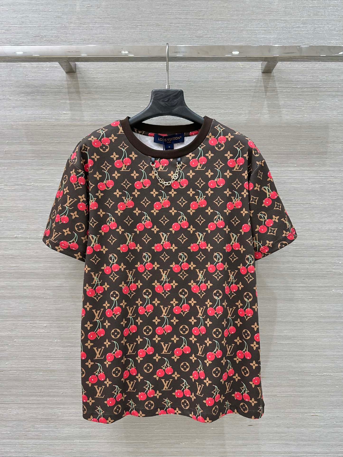 LV Classic Monogram Print Cherry Brown Red Cotton