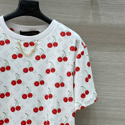 LV Classic Monogram Print Cherry White Red Cotton