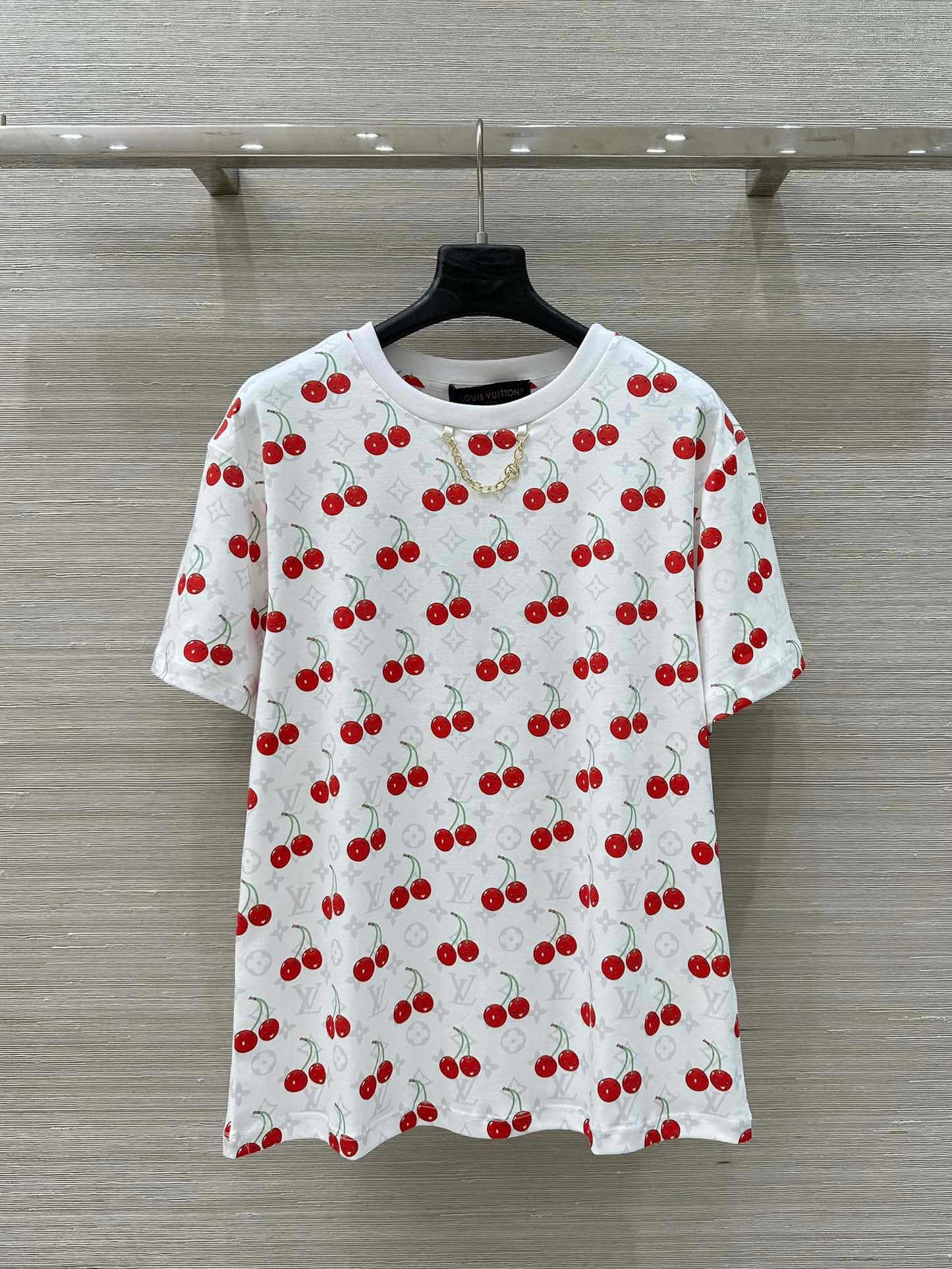 LV Classic Monogram Print Cherry White Red Cotton