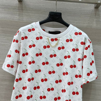 LV Classic Monogram Print Cherry White Red Cotton