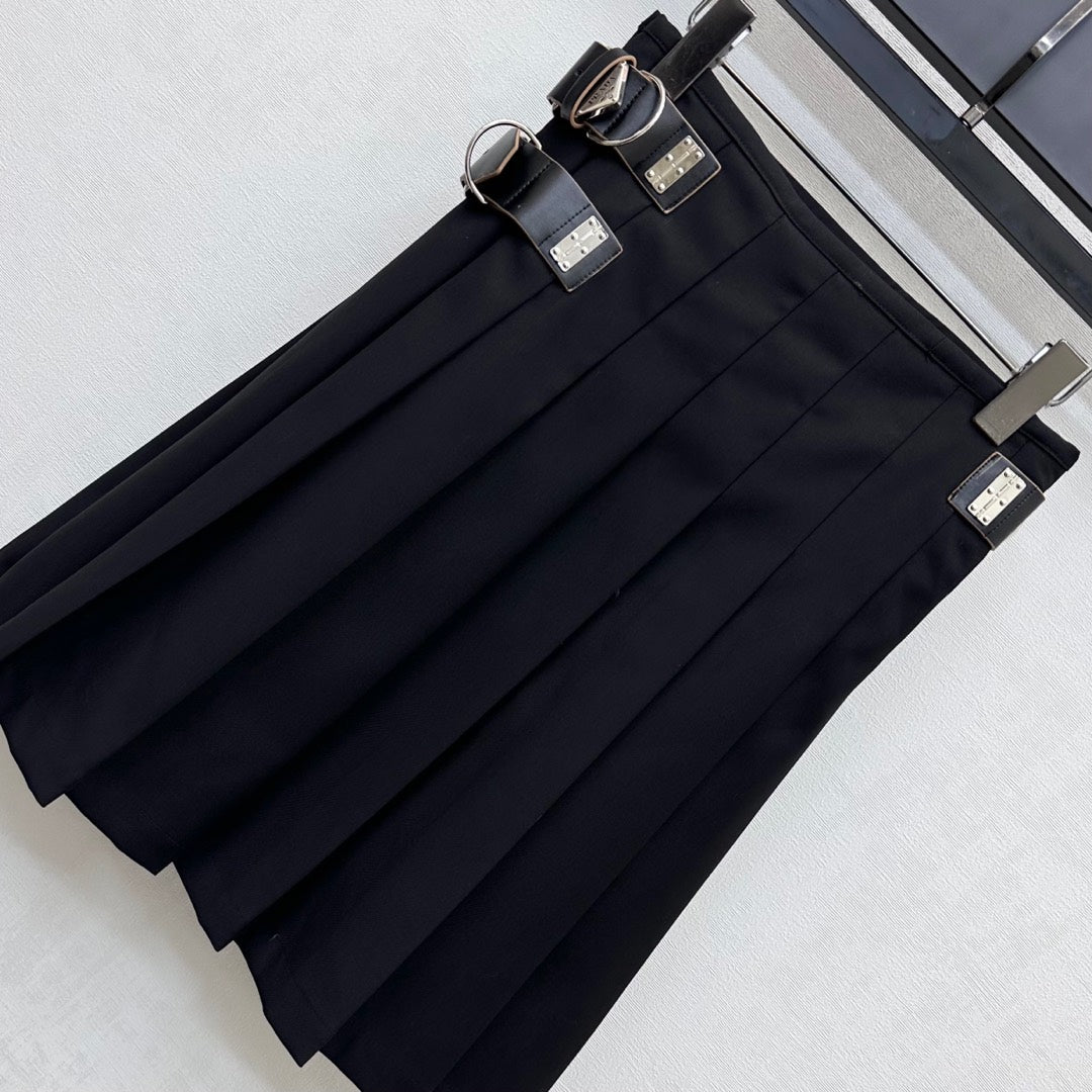 Prada One-piece Pleated Midi Skirt Dress Black Polyester 350167