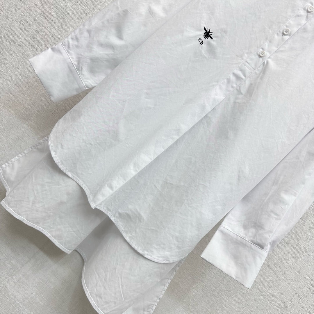 CD SS26 Broadcloth Long Stand Collar Shirt White Polyester 351870