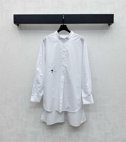 CD SS26 Broadcloth Long Stand Collar Shirt White Polyester 351870
