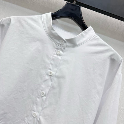 CD SS26 Broadcloth Long Stand Collar Shirt White Polyester 351870