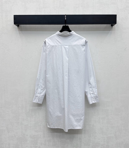 CD SS26 Broadcloth Long Stand Collar Shirt White Polyester 351870