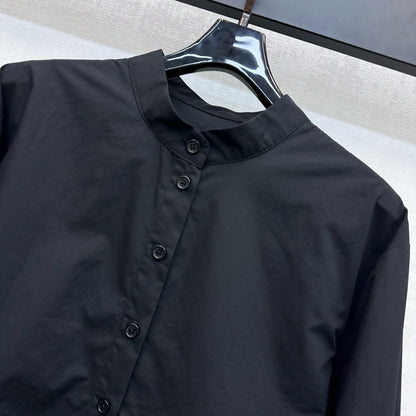CD SS26 Broadcloth Long Stand Collar Shirt Black Polyester 351872
