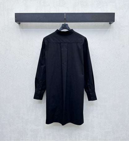 CD SS26 Broadcloth Long Stand Collar Shirt Black Polyester 351872