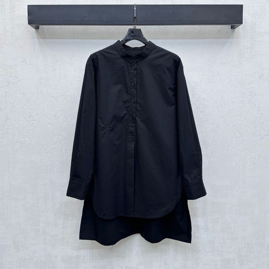 CD SS26 Broadcloth Long Stand Collar Shirt Black Polyester 351872