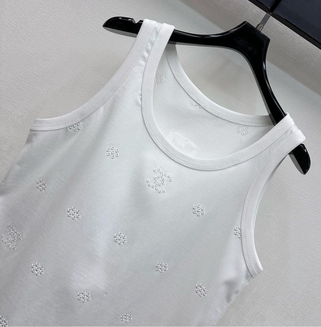 CC SS26 Laser Embroidered Tank Top White Cotton 350323