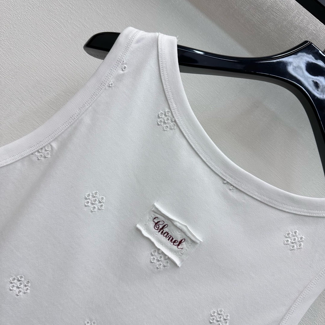 CC SS26 Laser Embroidered Tank Top White Cotton 350323