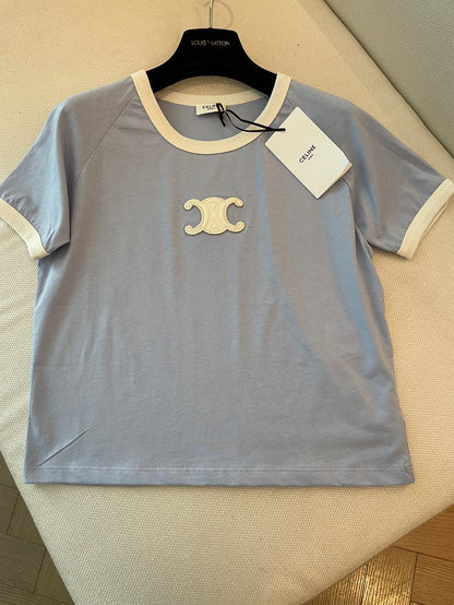 Celine T-shirt Light Blue mix White Cotton