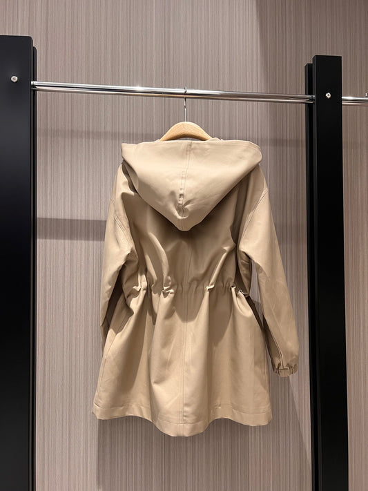 Fendi Hooded Windbreaker Jacket Beige Cotton
