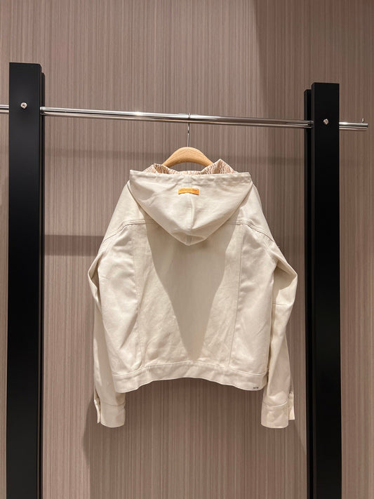 CD Hooded Denim Jacket With Monogram Lining White Beige Cotton
