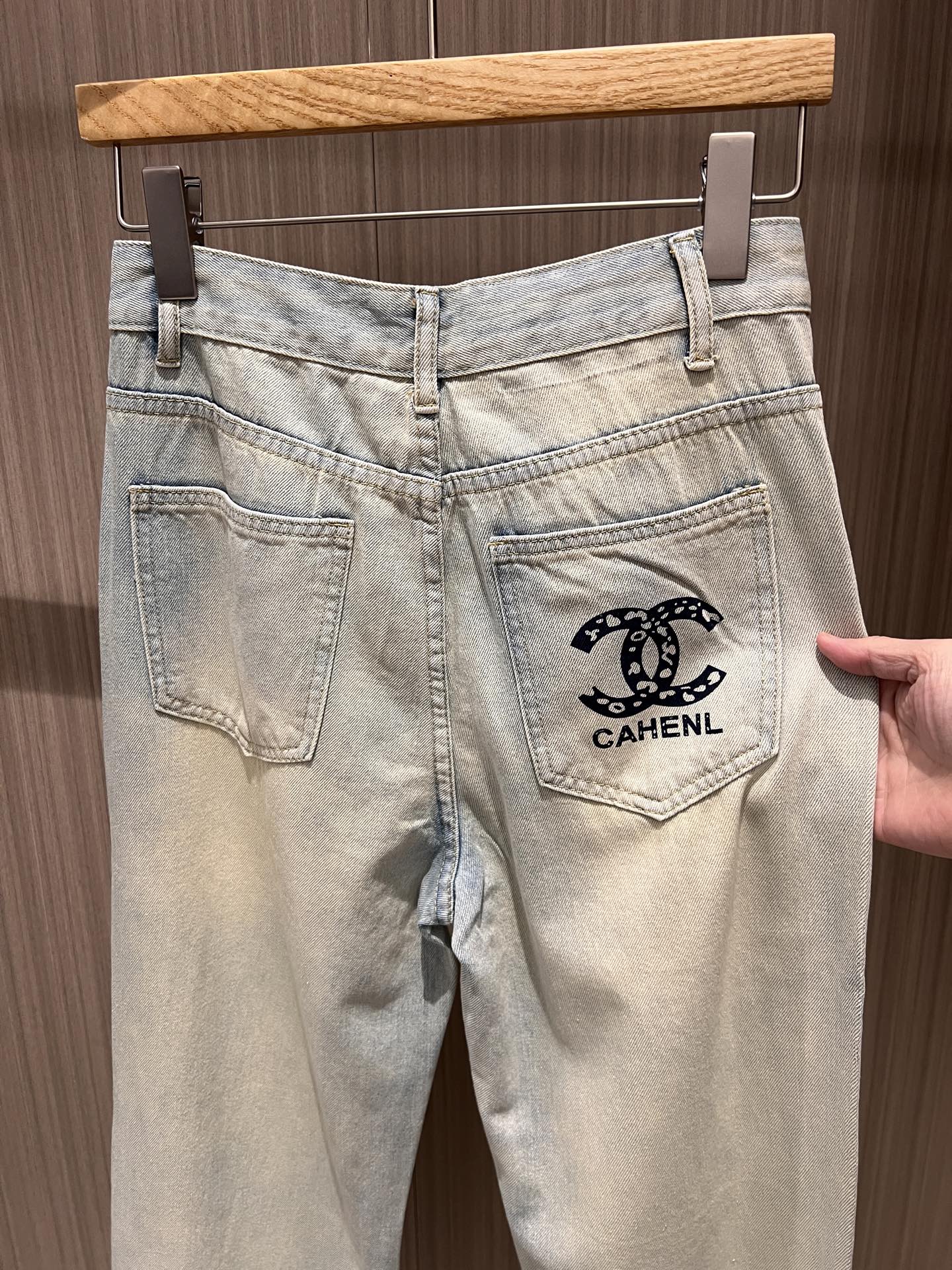 CC Double C Printed Ripped Jeans Retro Light Blue Cotton