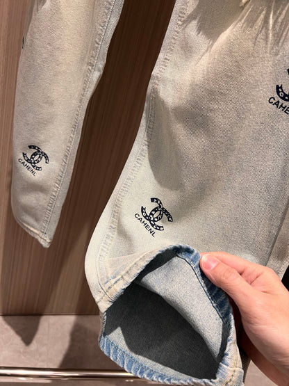 CC Double C Printed Ripped Jeans Retro Light Blue Cotton