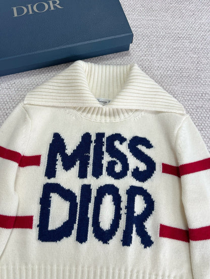 CD Turtleneck Sweater White Blue Red Wool Cashmere