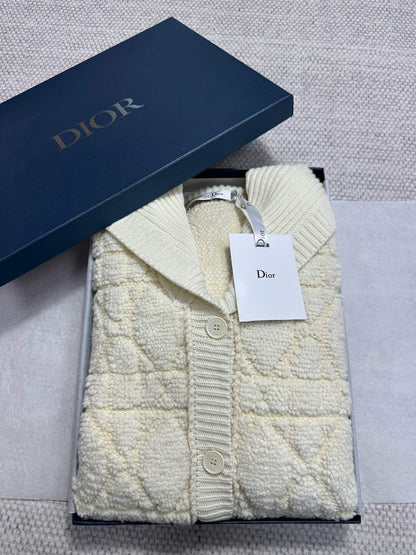 CD Plaid Knitted Jacket White Wool