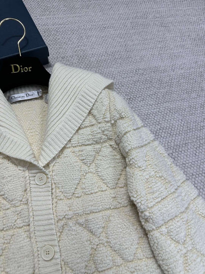 CD Plaid Knitted Jacket White Wool