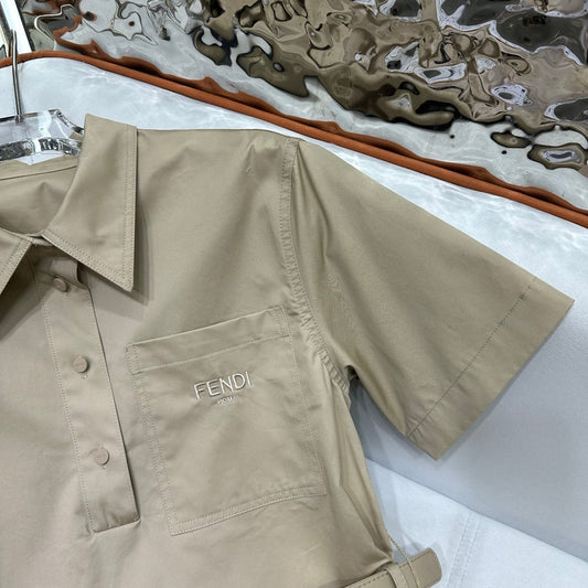 Fendi 25 Short-sleeved Dress Beige Cotton