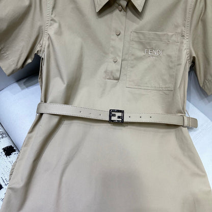 Fendi 25 Short-sleeved Dress Beige Cotton