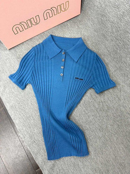 Miu Polo Shirt Aviator Blue Wool 336824