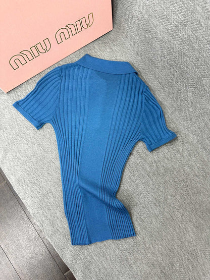 Miu Polo Shirt Aviator Blue Wool 336824