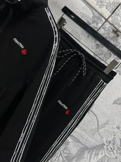 Miu Miu 25 Ribbon Stitching Suits Black Cotton