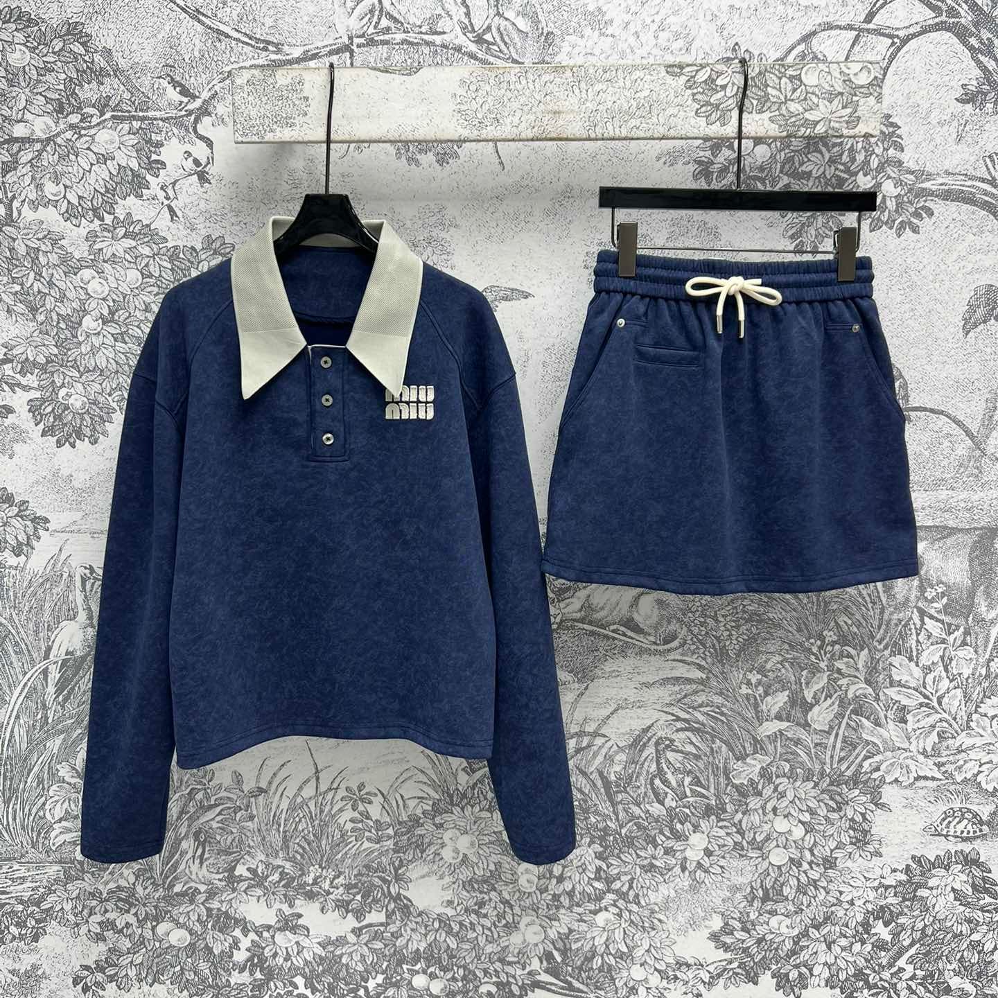 Miu Miu 25 Skirt Suit Blue Cotton