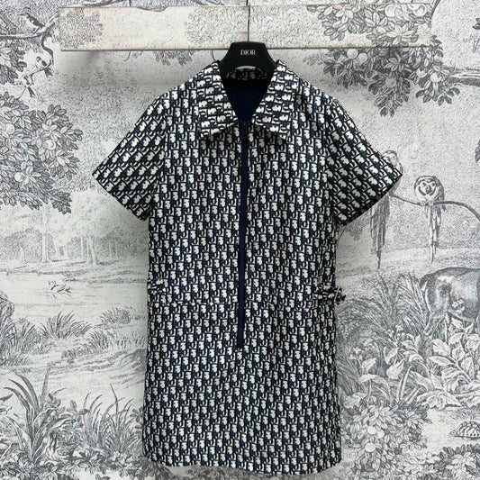 CD 25 Short Sleeve Dress Black Beige Polyester