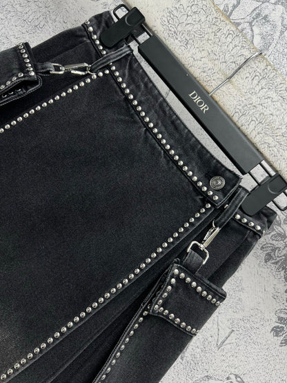 CD 25 Color Gradient Pleated Skirt Black Cotton
