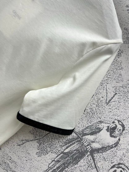 Celine 25 Embroidered Logo T-shirt White mix Black Cotton Polyester