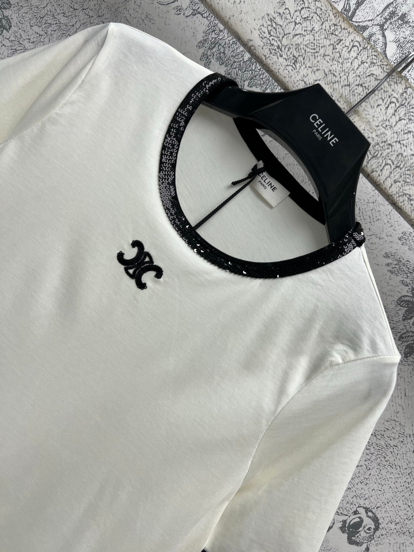 Celine 25 Embroidered Logo T-shirt White mix Black Cotton Polyester