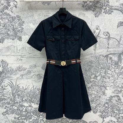 Miu Miu 25 Belt Decorated Denim Dress Black Cotton