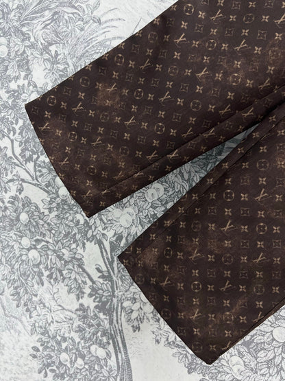 LV 25 Monogram Jacquard Workwear Straight Pants Brown Polyester