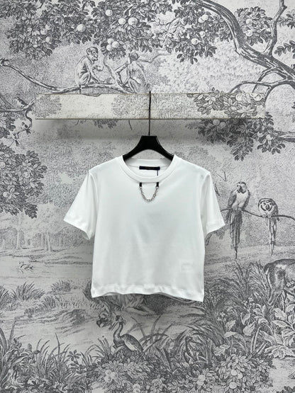 LV 25 Short-Sleeved T-shirt Back Logo Print White Cotton