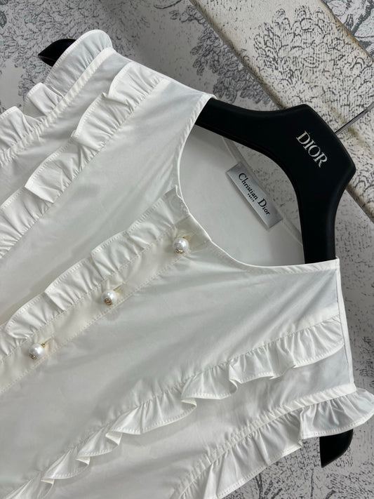 CD 25 Lace Sleeveless Shirt White Cotton