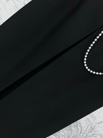 CD 25 A-line Pleated Long Skirt With Belt And Zipper Black Polyester Cotton