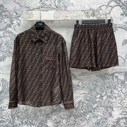 Fendi 25 double F shirt suit Black Brown Polyester fiber