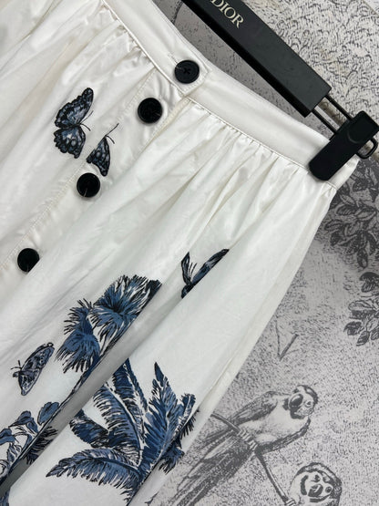 CD 25 Coconut Single-breasted Skirt White mix Blue Cotton