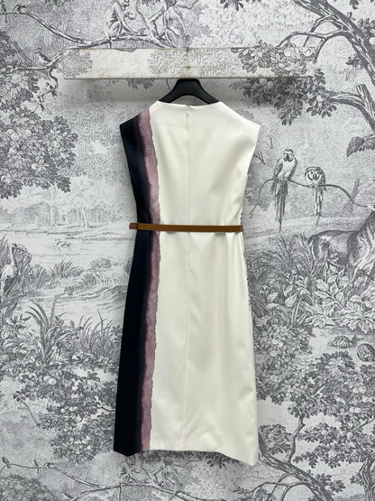 CD 25 Floral Print Sleeveless Dress Beige Silk