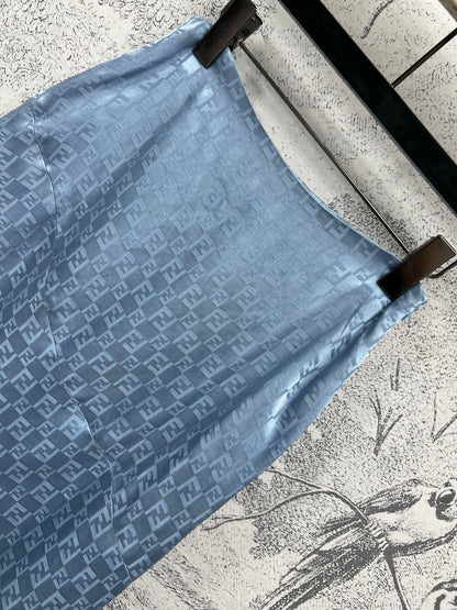 Fendi 25 Double F Irregular Skirt Blue Viscose Polyester