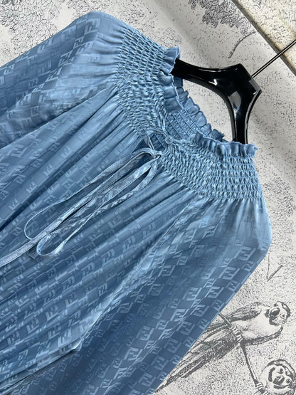 Fendi 25 Long Sleeve Dress Blue Viscose Polyester